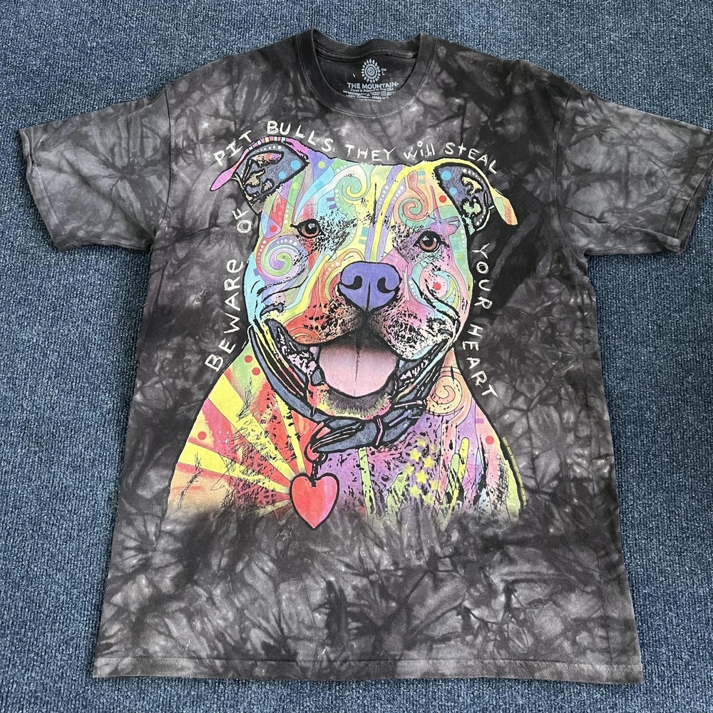 The Mountain Pit Bull Dog Shirt Mens Large Black Tie Dye Graphic Tee T-Shirt